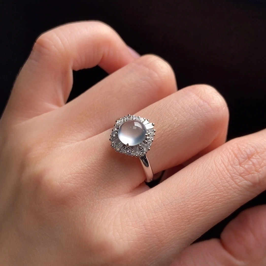 翡翠18K金镶嵌戒指玻璃种