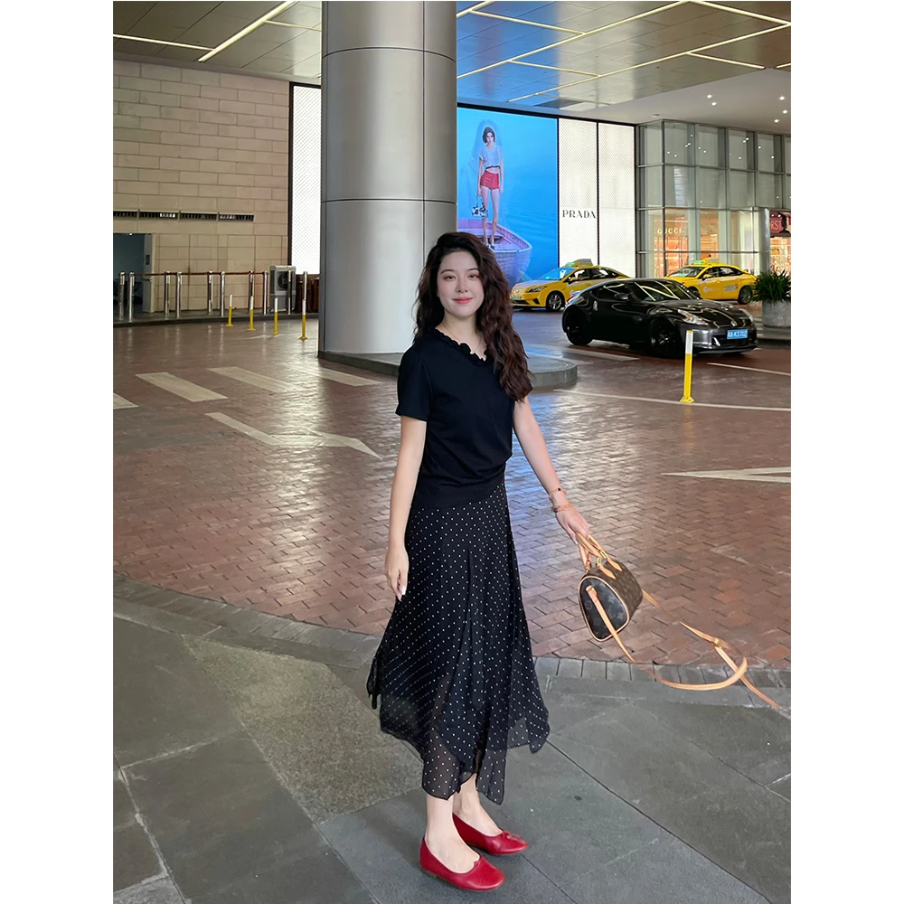 WenWen小个子不规则波点长裙2025夏新显瘦韩风网纱半身裙4064