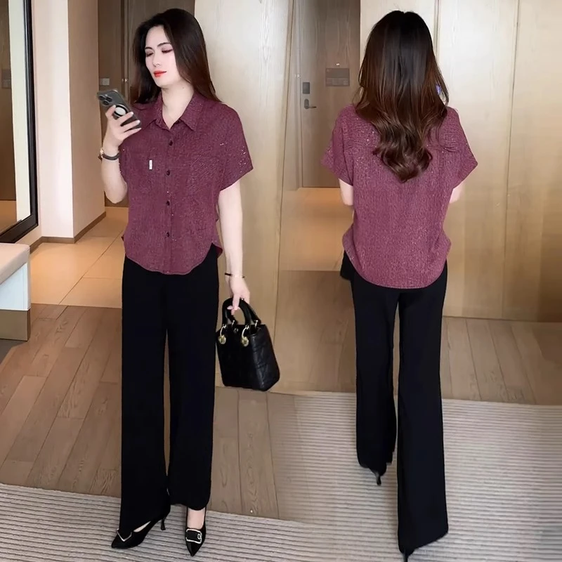 时尚洋气衬衫女2025夏季新款宽松遮肚子显瘦休闲短袖衬衣雪纺上衣