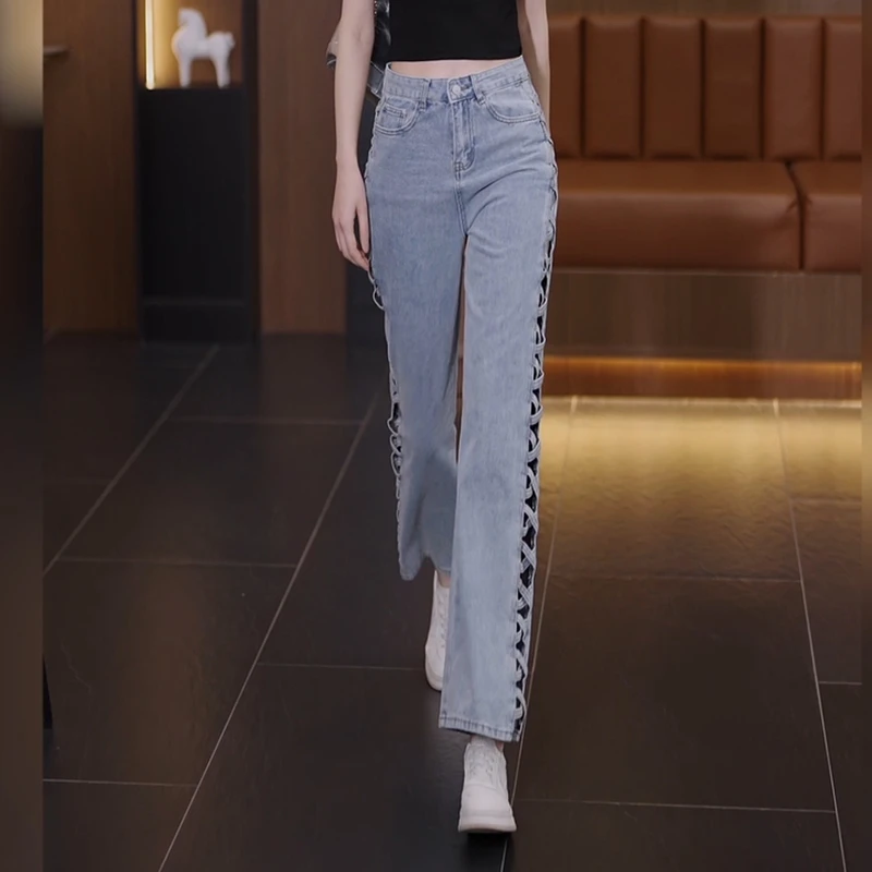 侧边镂空牛仔裤女春夏季薄款洋气时髦牛仔裤显瘦百搭新款牛仔裤子