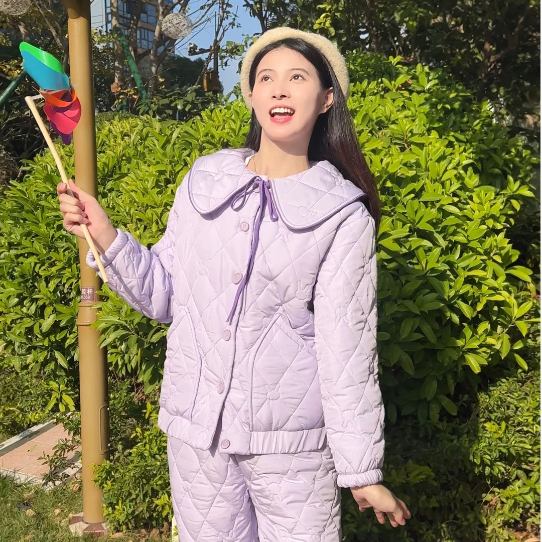 【星夜童话】韩蜜蜜小个子加绒加厚运动睡衣冬休闲夹棉防静电家居服