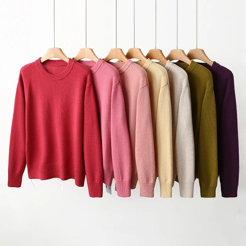 【伍莎-自营】纯色加厚圆领宽松亲肤毛衫#UPY48M106