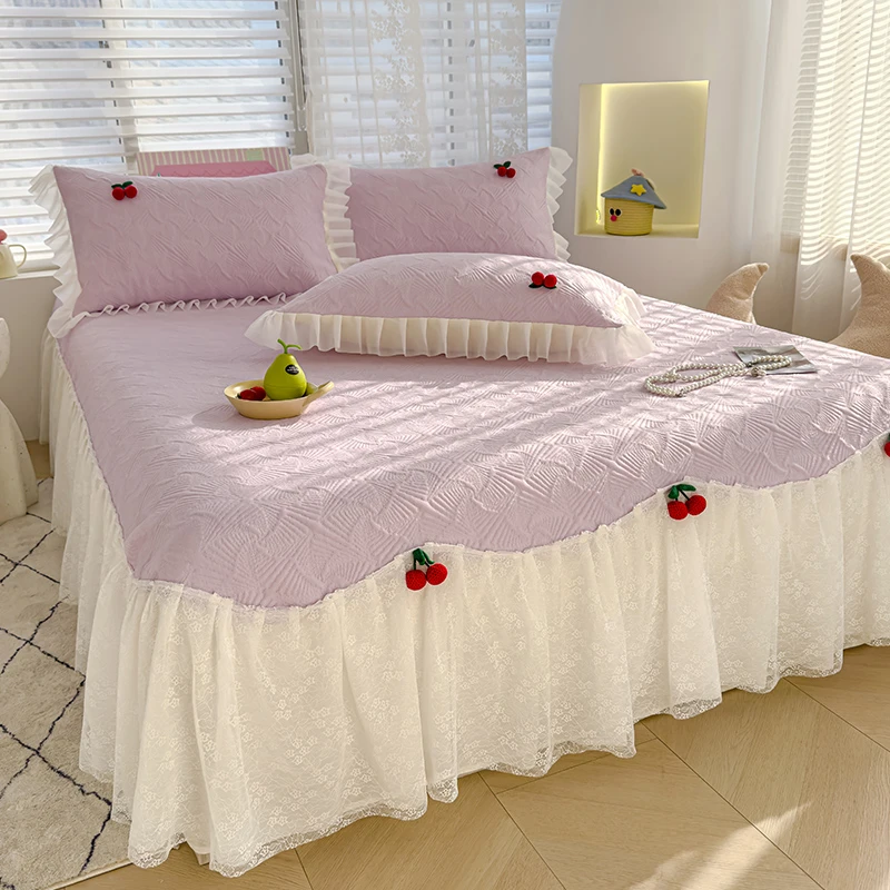 2025新款少女心冰丝席夏季冰豆豆凉席床裙蕾丝花边凉感舒适空调席