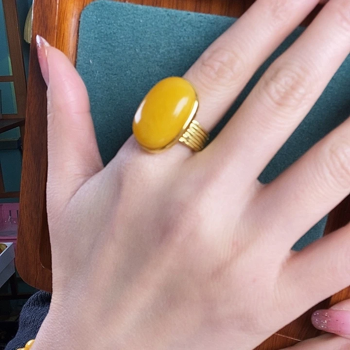 蜜蜡银S925镶嵌戒指戒指