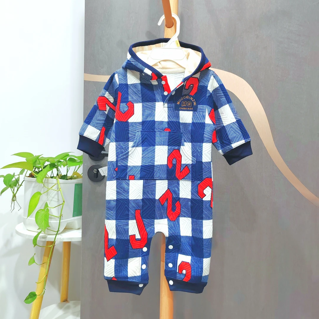 婴儿春秋外套哈衣爬服彩棉长袖连体衣薄棉外出服连帽套头哈衣