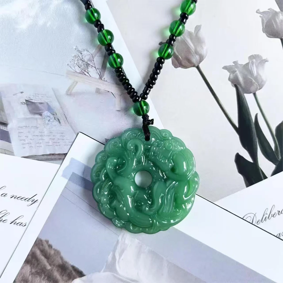 碧绿吞财貔貅平安扣项坠长款毛衣链男女款项链