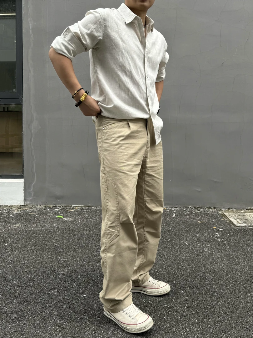 SOS夏季美式拼接宽松直筒工装裤立体剪裁百搭显瘦水洗做旧休闲裤