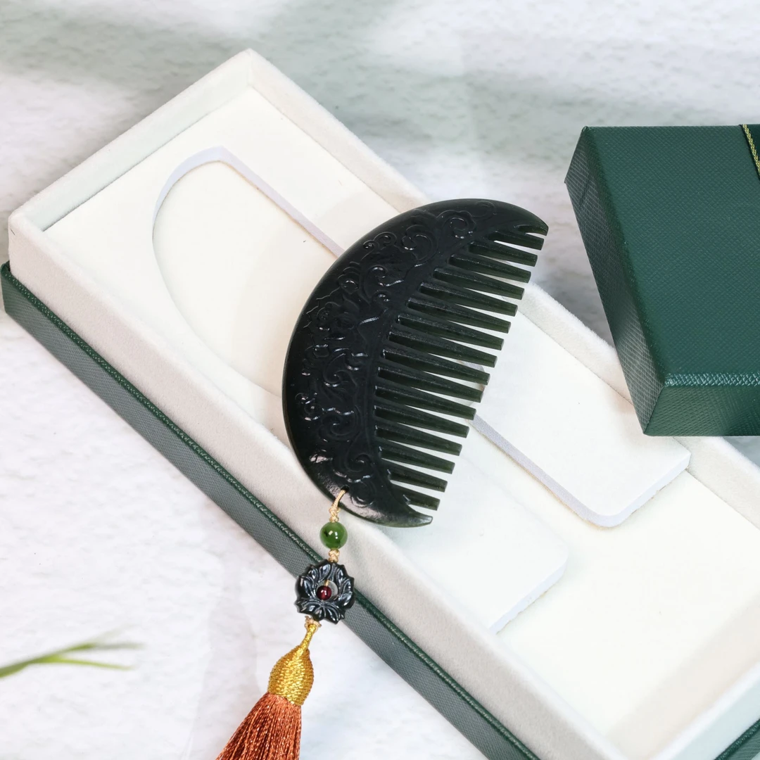 新疆爱思尔新疆和田玉黑青好事连连梳子0BSF0I35（多样性发货）