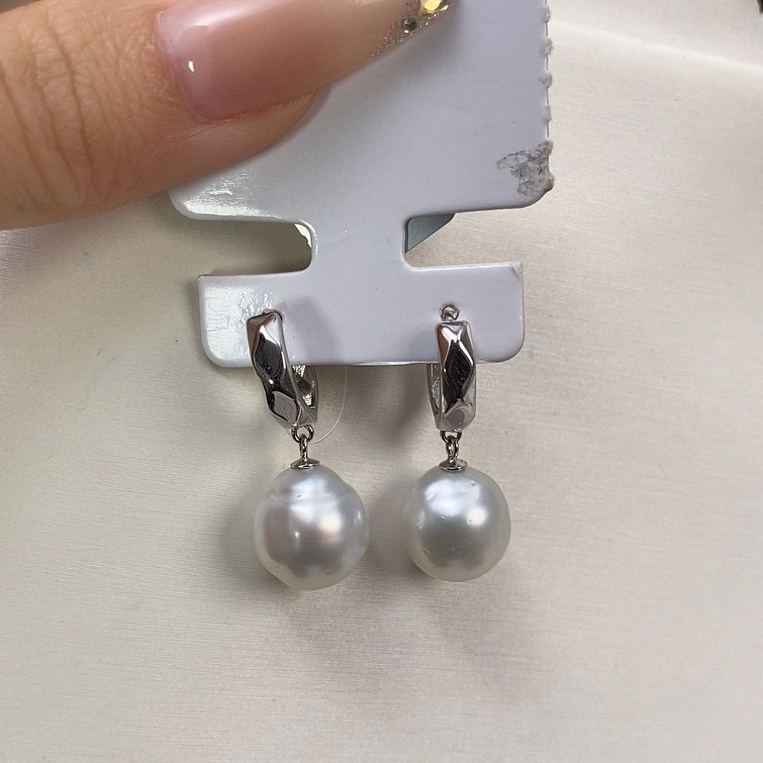 耳饰海水珍珠银S925镶嵌澳白12-13