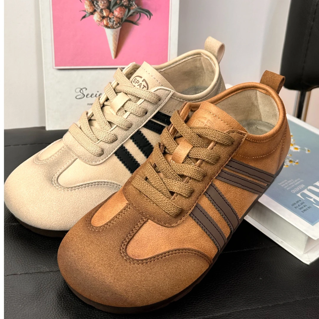 德训鞋女款2025年新款春季百搭复古系带软底轻便跑步鞋