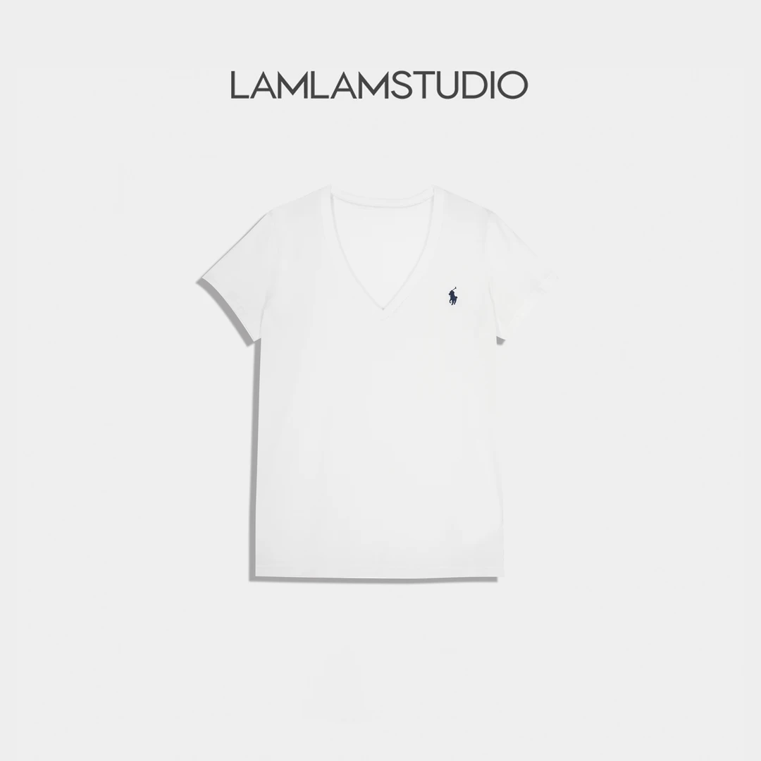 “淡颜系”纯棉平纹织法刺绣V领基础简约T恤 张一琳 G297T