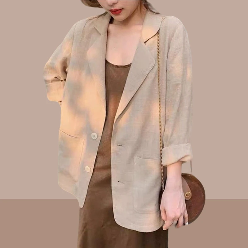 大码棉麻西装外套女胖mm薄款防晒2025秋冬时尚新款宽松休闲小西服