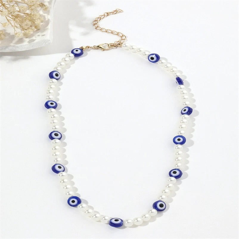 铁合金仿珍珠吊坠 恶魔之眼珍珠项链颈部配饰锁骨链DIY手工串