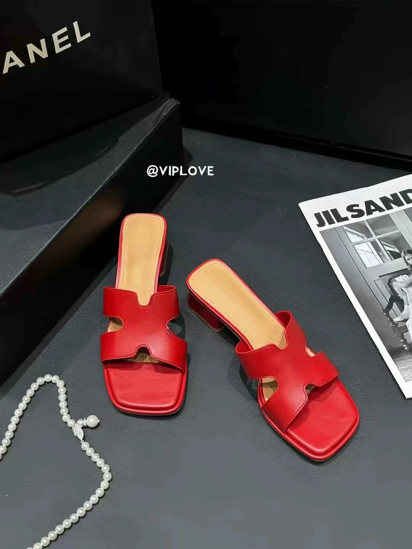 【海南简爱】方头网红时尚粗跟耐磨凉拖鞋休闲风一字 9552-99