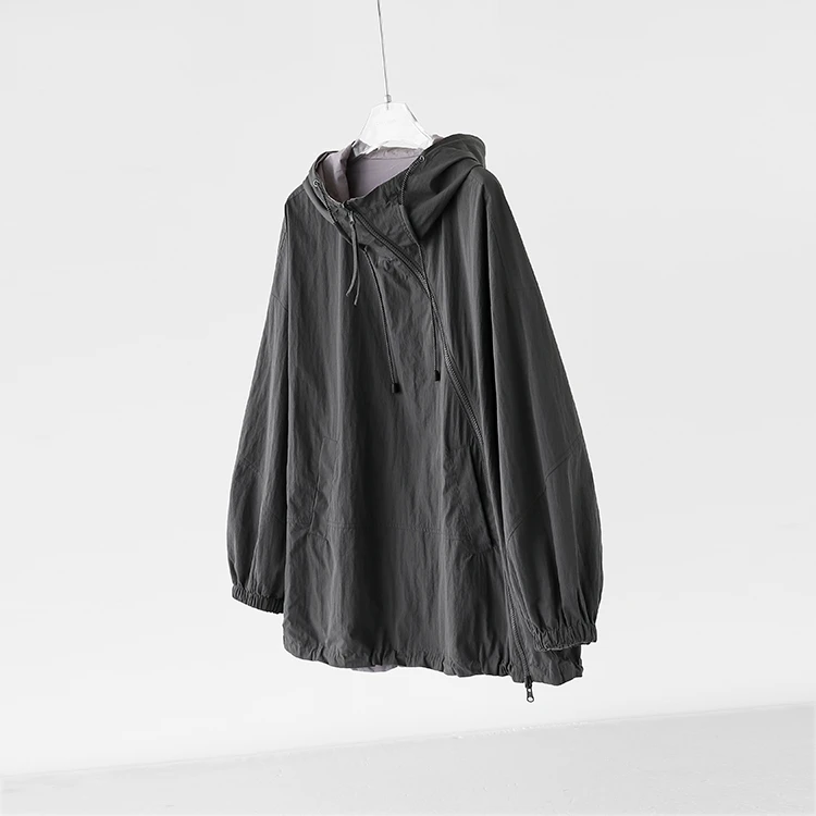 户外机能时髦~正反两穿 连帽斜拉链宽松卫衣开衫外套夹克女秋新款