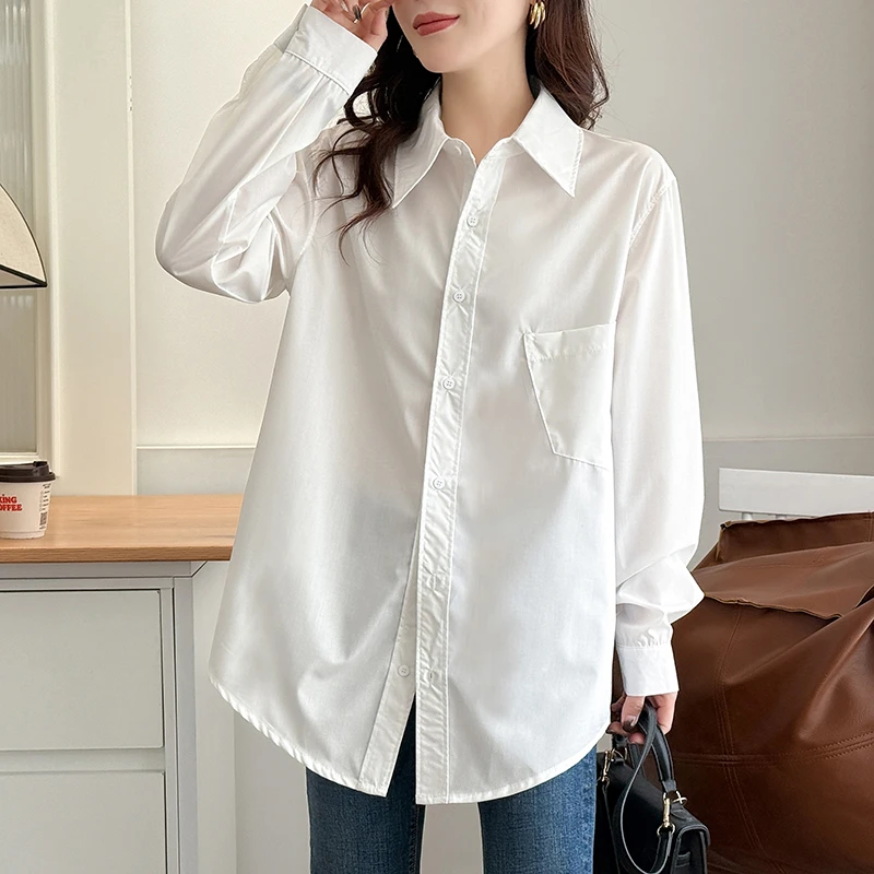 白衬衣女胖MM显瘦长袖春季衬衫白色大版微胖女生胖人春游出行衣服
