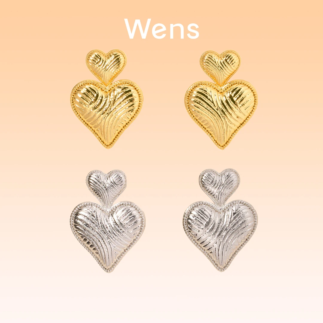 Wens/吻斯 铜合金耳饰 「我的心」双心爱心耳环简约百搭时尚设计感