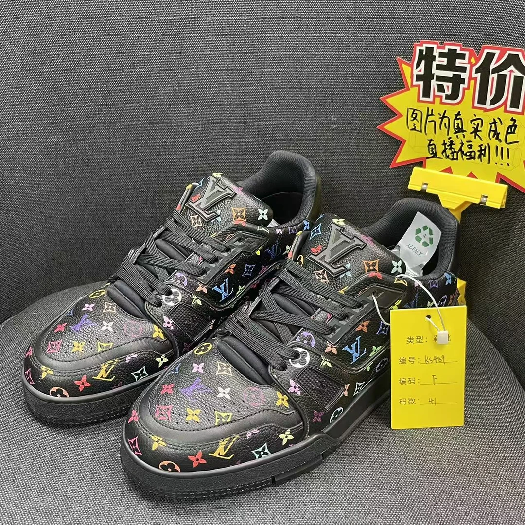 99新 LouisVuitton/路易威登 逆天福利41码黑三彩trainer鞋 ks489