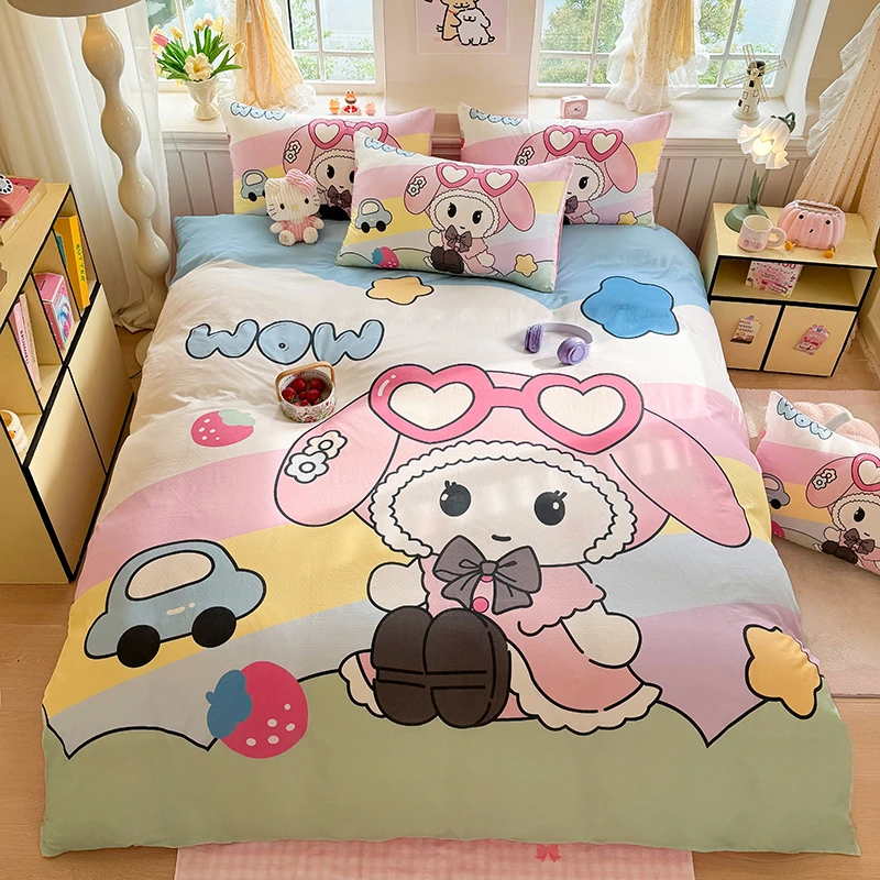 A类卡通纯棉双层纱四件套全棉被罩被套床单大学生学生宿舍三件套