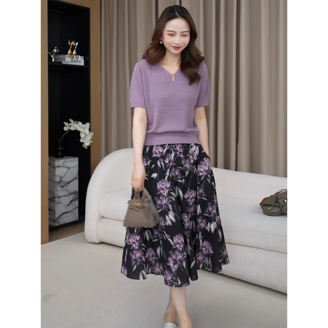 紫色苎麻半身裙 夏季显瘦百搭裙子