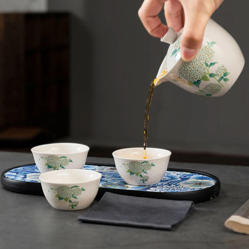 白瓷旅行茶具套装陶瓷快客杯泡茶壶便携式一壶三杯户外旅游48012