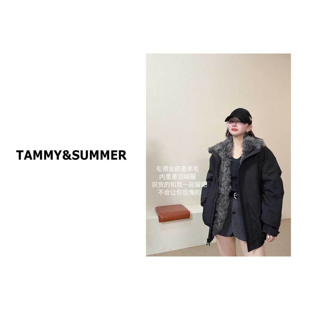 【Tammy&Summer】90白鸭绒时尚百搭宽松拼接毛领羽绒服外套564171