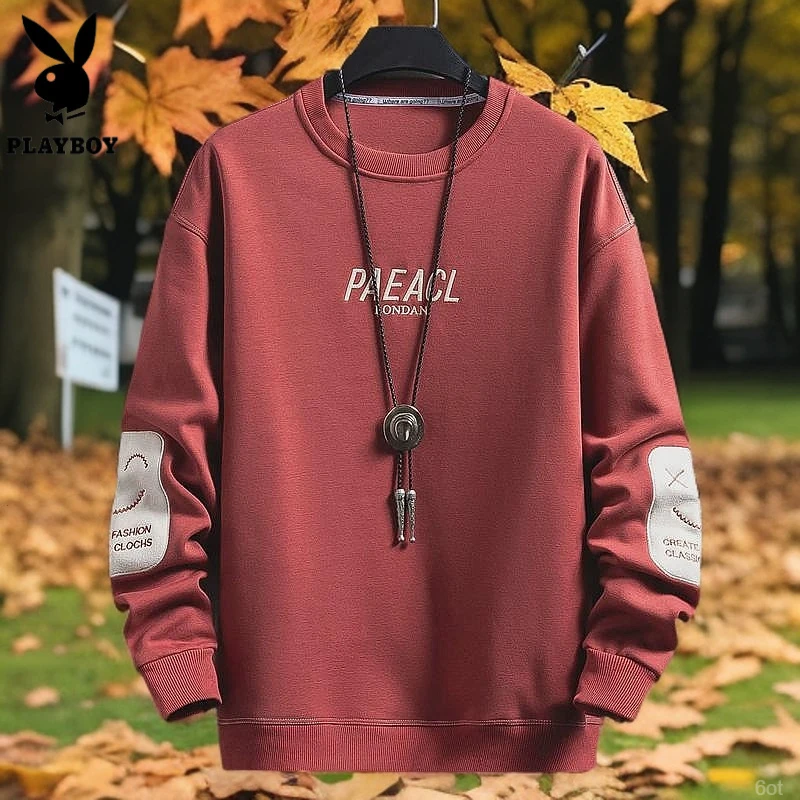 花花公子上衣服红色潮牌青少年新款男款秋冬休闲卫衣圆领长袖t恤