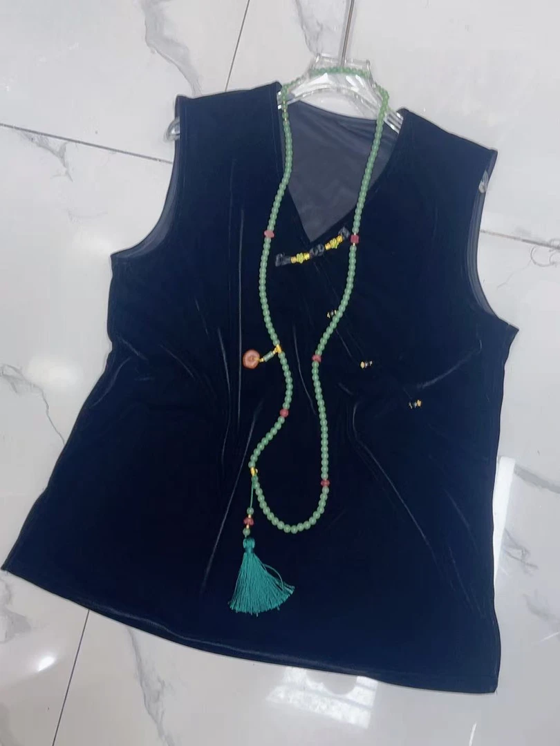 欧货2025新款今年流行爆款女装黑色盘扣背心夏季短袖上衣高级感潮