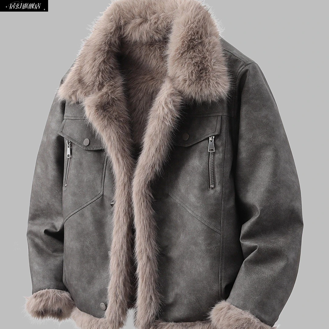 居幻外套一体男士冬季大码加绒加厚皮衣双面穿皮袄宽松夹克休闲潮