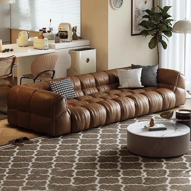 抽纸意式轻奢真皮沙发奶油风客厅简约云朵层牛皮极简法式沙发