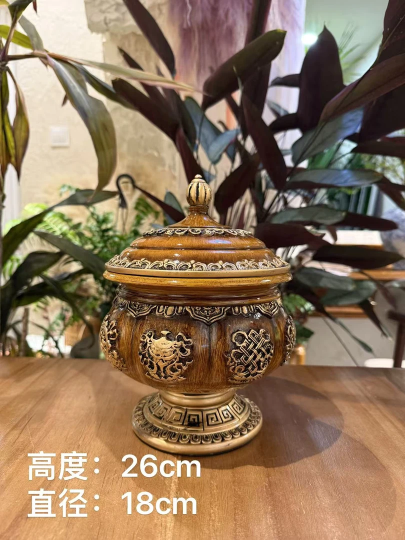 吉祥八宝树脂带盖子不锈钢内胆可拆卸果盘