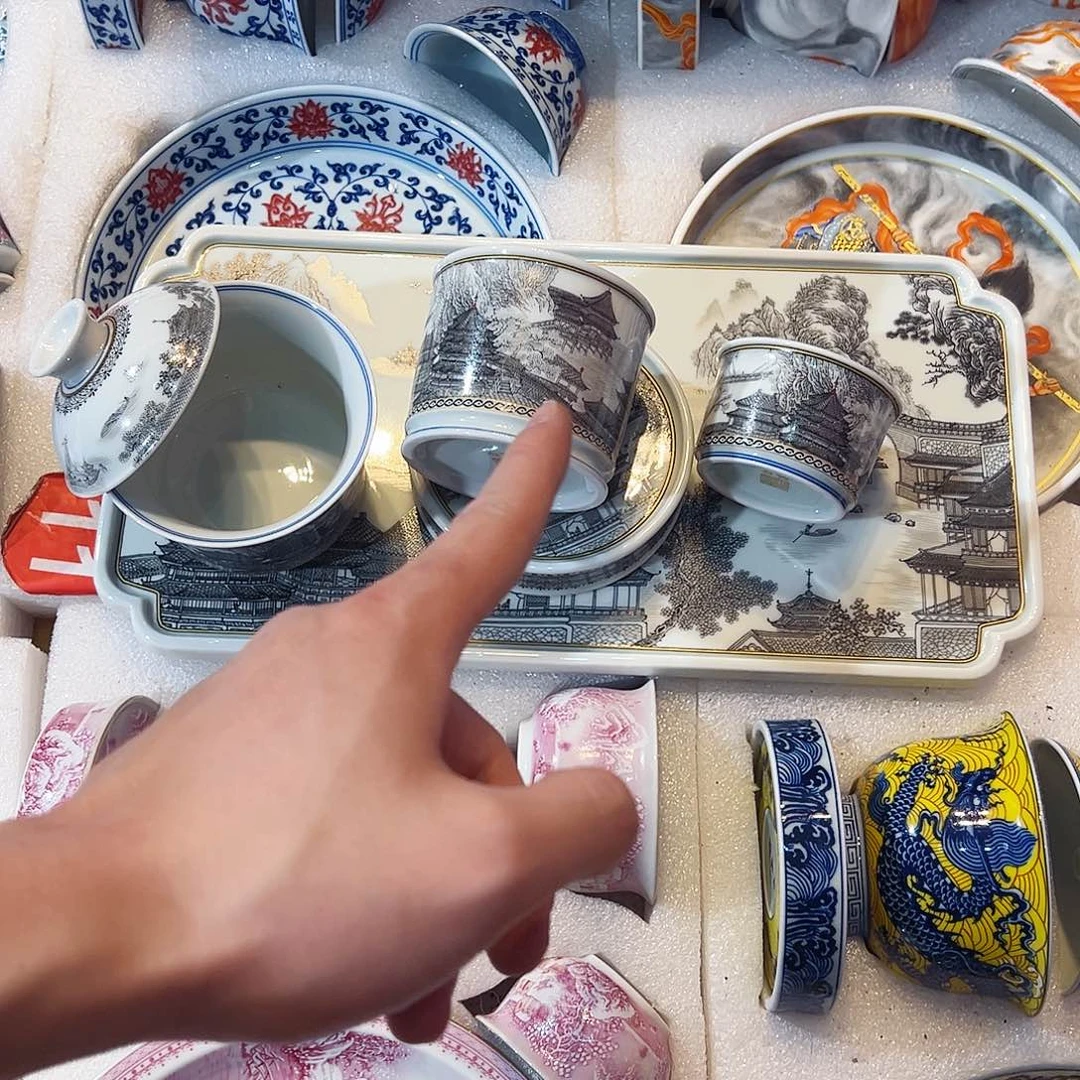 飞***胶大明宫茶盘+盖碗+大杯子+四个小杯子+盖置