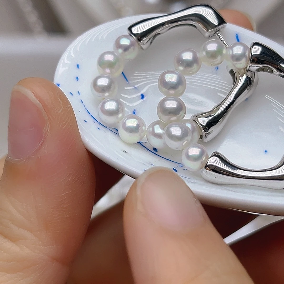 淡水珍珠耳钉银S925镶嵌