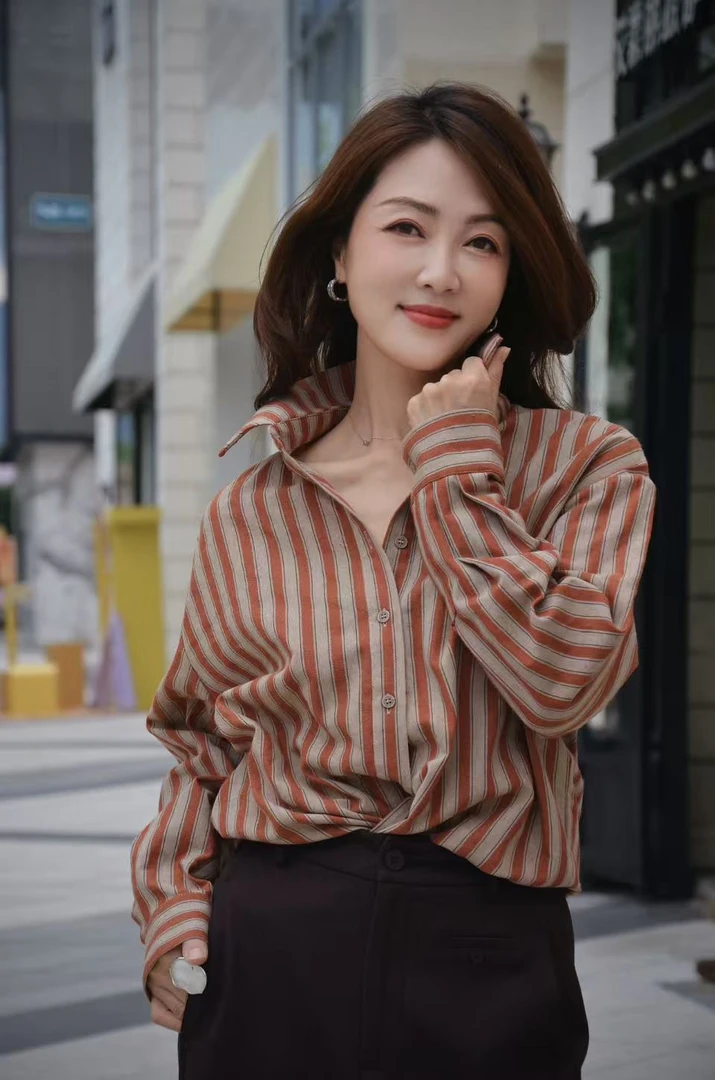 高品质100%亚麻小众设计款条纹衬衣