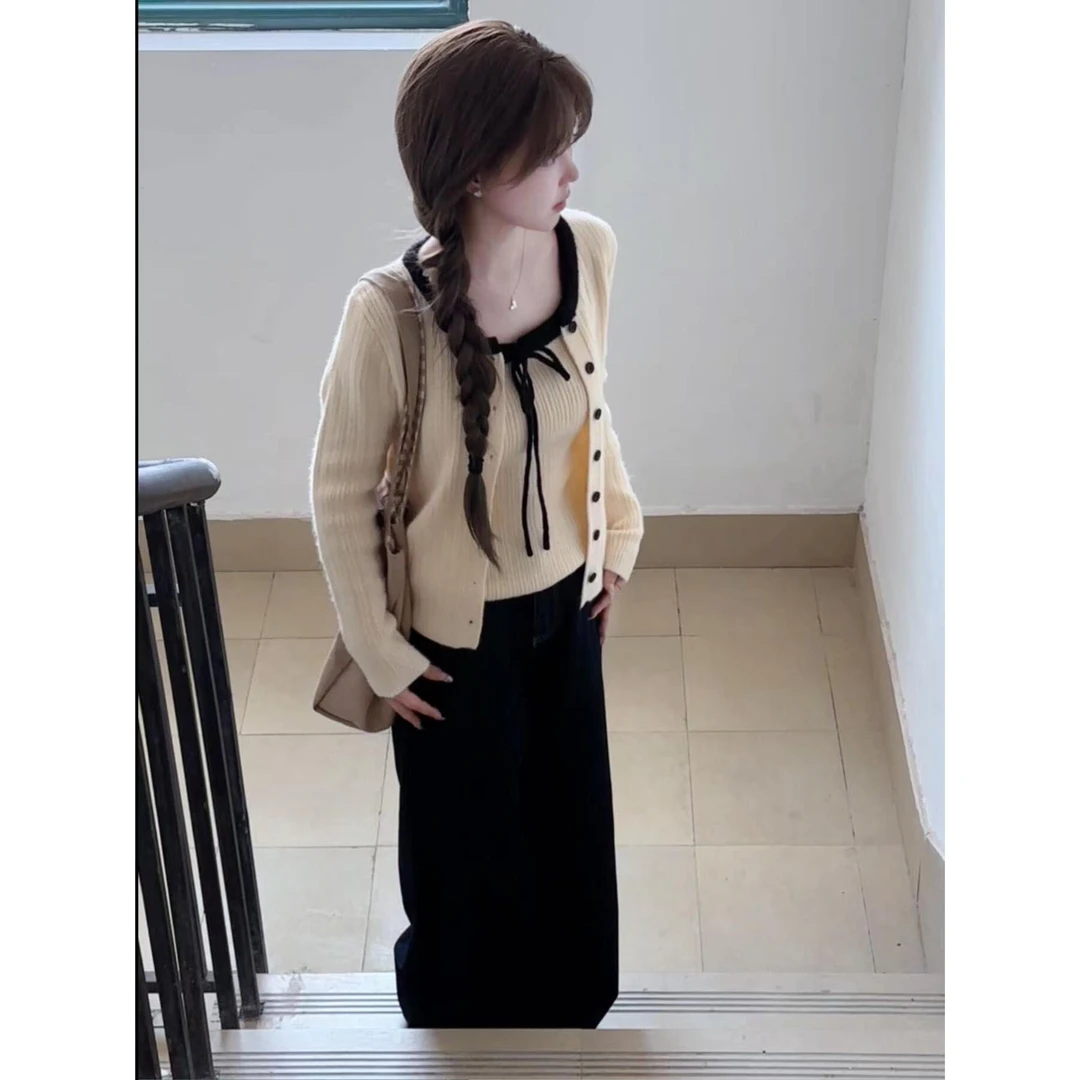 韩系针织开衫配吊带女早秋季2025新款毛衣外套外搭上衣氛围感穿搭