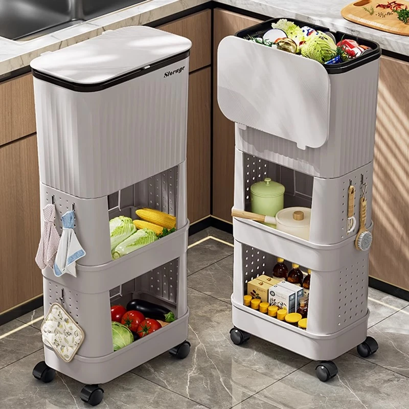 俏洁厨房垃圾桶家用双层高款带盖多功能蔬菜置物架免弯腰垃圾桶