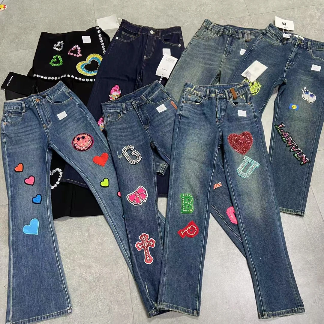 欧货设计感新款设计重工直筒休闲牛仔裤 DZ250890