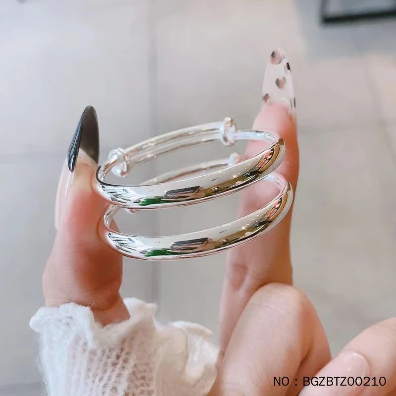 足银手镯 儿童宝宝足银实心双卜光面素圈简约推拉宝宝童镯BB镯