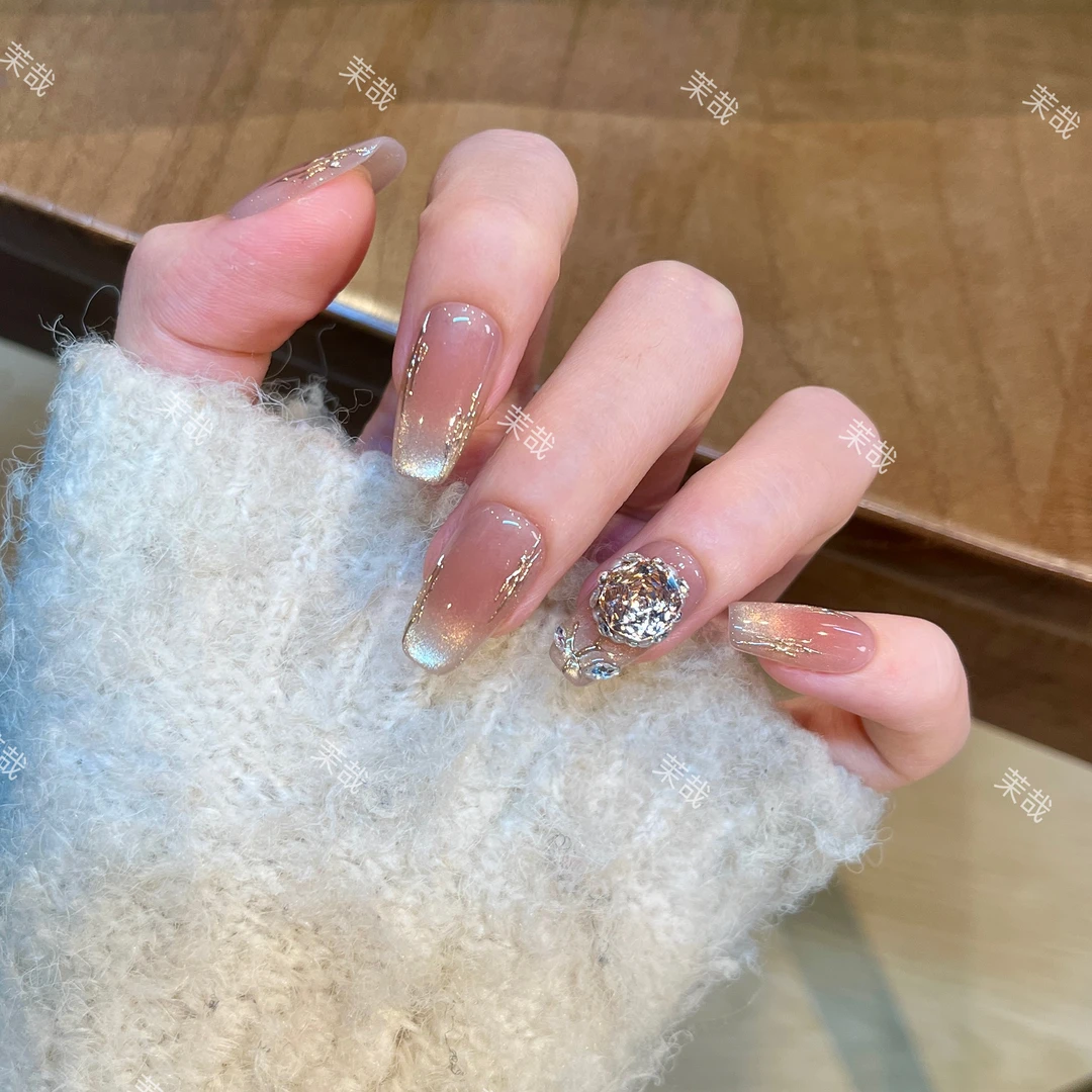 茉哉【香槟玫瑰】【12甲】纯手工定制美甲可拆卸穿戴甲A3347t