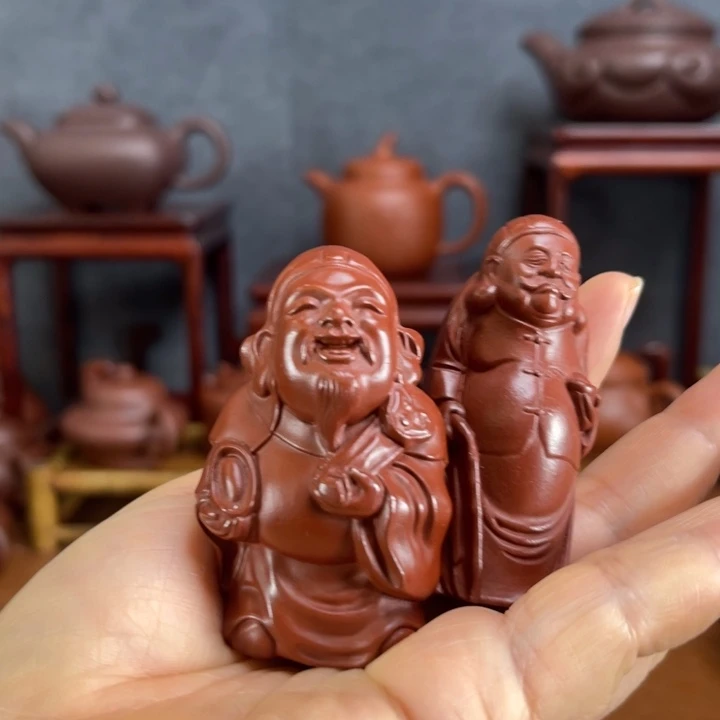 朱泥紫砂盖置财神