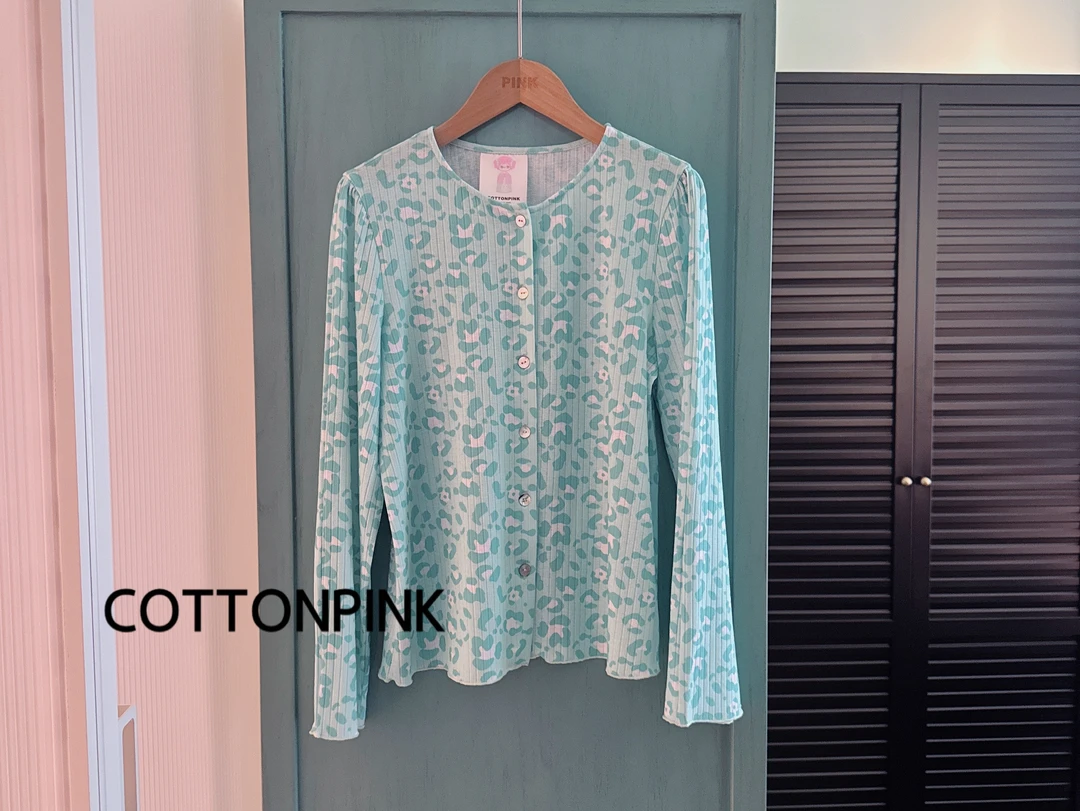 COTTONPINK女装设计师款法式豹纹可爱小开衫女
