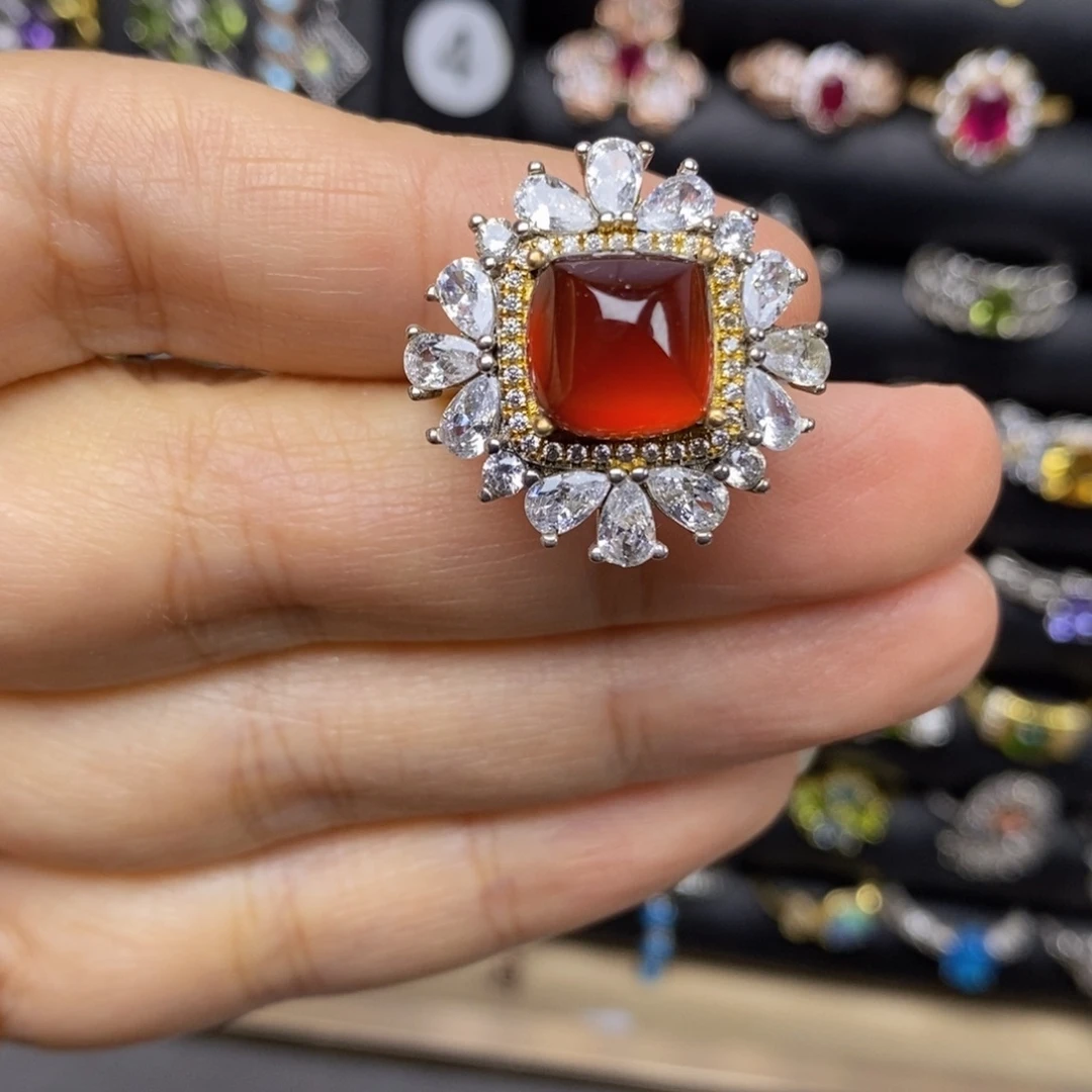 银S925镶嵌戒指石榴石（芬达石）