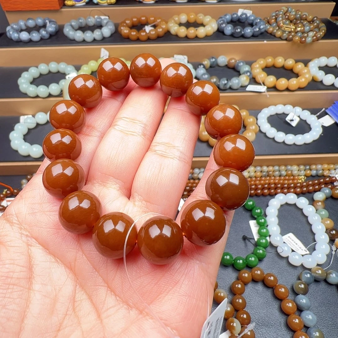 和田玉未镶嵌手链新疆且末色标级老红糖红油糖卡14大漏特漏