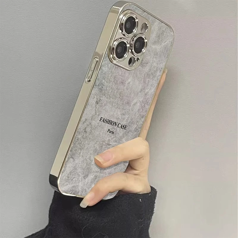 大理石纹苹果16promax手机壳适用iPhone15电镀小羊皮13/11/14薄1