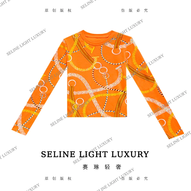 【25Q-709】太 2025 SELINE 新款纯色简约印花时尚轻奢气质长袖T恤