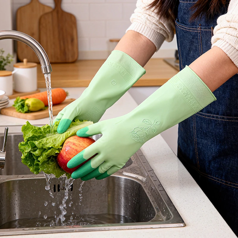 双色乳胶清洁手套刷锅洗碗家务手套防水防油耐用洗菜女橡胶皮手套
