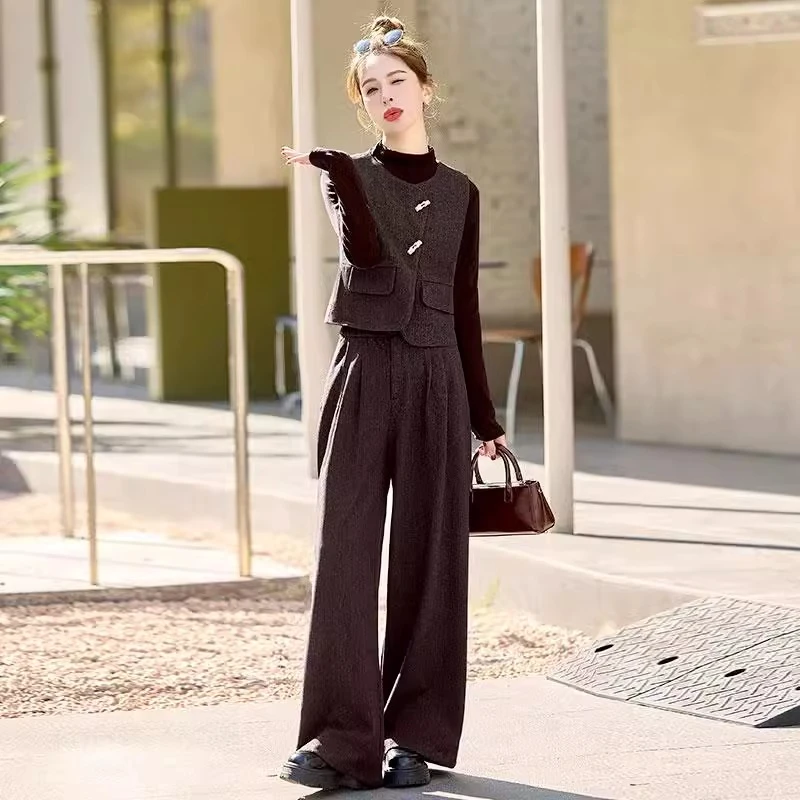 打底上衣马甲西装裤子三件套女春秋2025今年流行漂亮时尚气质套装