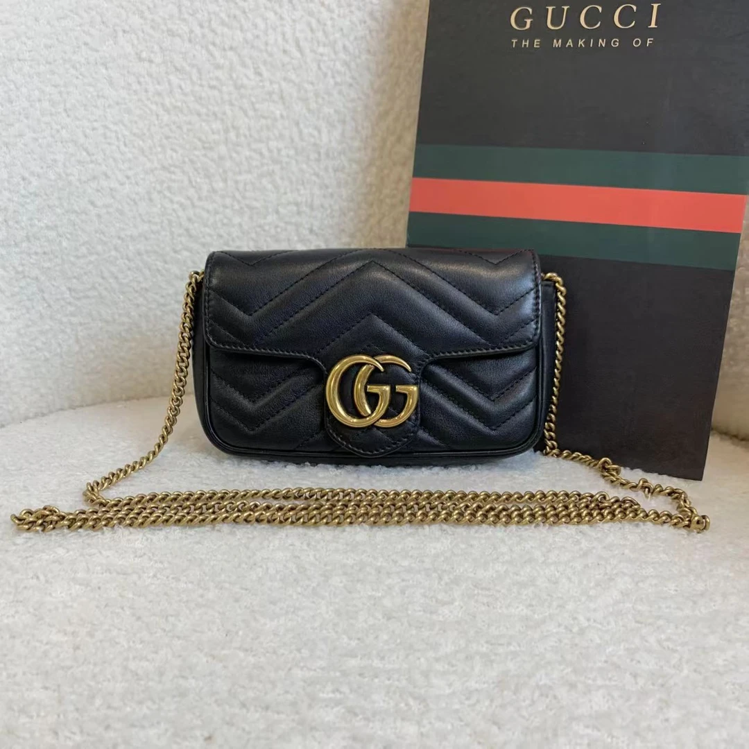 99新 GUCCI/古驰  壹臻/ 黑金马蒙mini单肩包74841047
