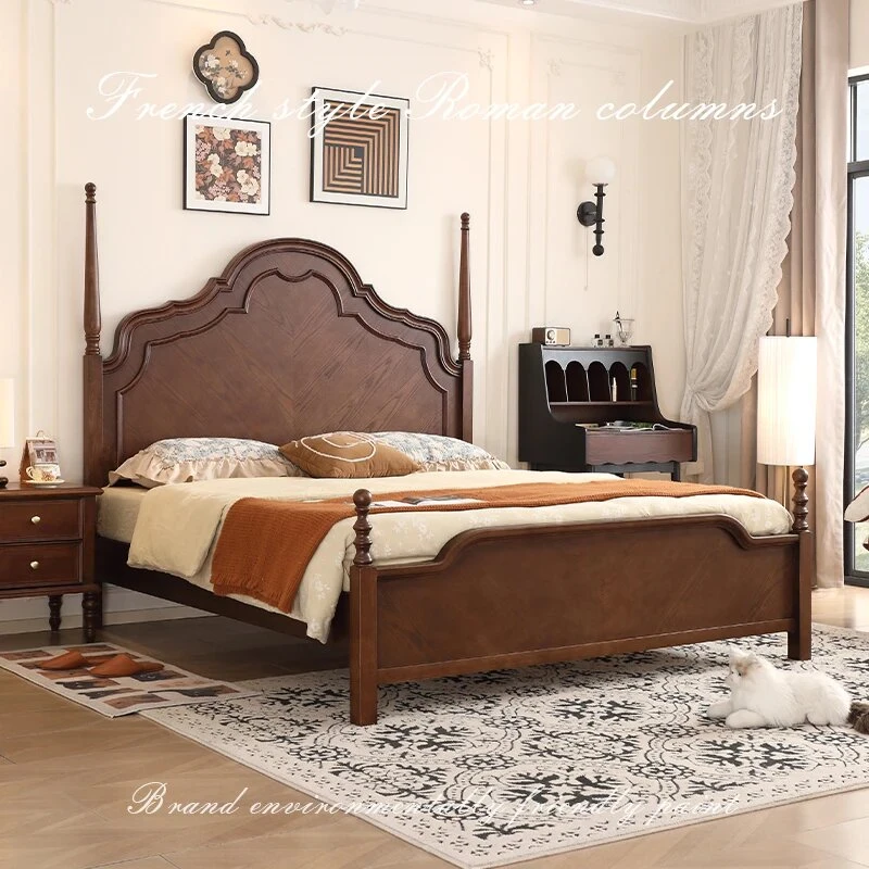 法式复古中古风美式白蜡木中式欧式实木大床别墅主卧婚床安娜床