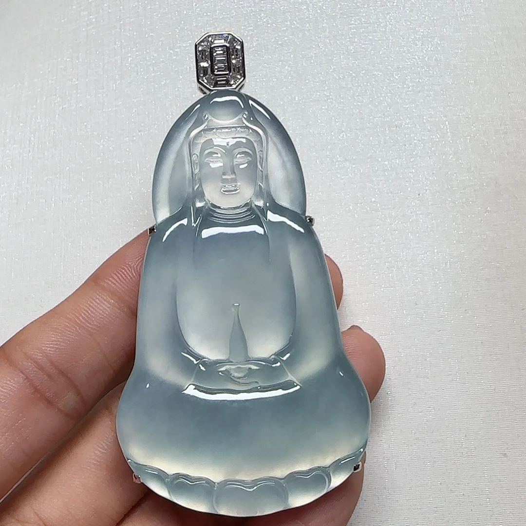 翡翠18K金镶嵌吊坠(不含链)观音